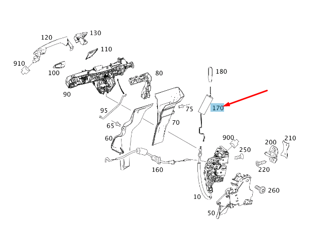 new mercedes-benz e w212 front right door lock securing rod a2127230739 original