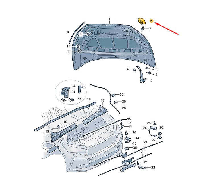 NEW SKODA ENYAQ IV FRONT HOOD LEFT FLAP LOCK UPPER PART 5LA823185A ORIGINAL