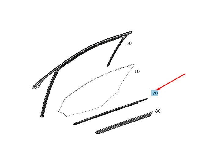 NEW MB E W212 FRONT RIGHT DOOR WINDOW OUTER SEALING RAIL A2127250465 ORIGINAL