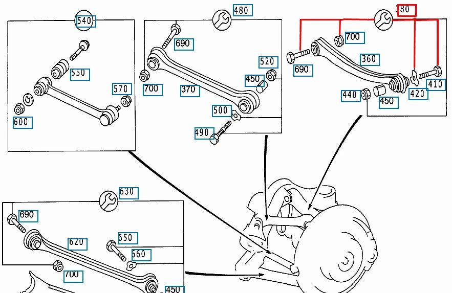 NEW MERCEDES-BENZ E W210 REAR AXLE CONTROL ARM REPAIR KIT A2103504506