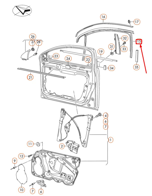 NEW VOLKSWAGEN PASSAT B7 FRONT RIGHT DOOR WINDOW GUIDE 3C4837432F5AP ORIGINAL