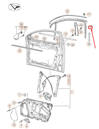 NEW VOLKSWAGEN PASSAT B7 FRONT RIGHT DOOR WINDOW GUIDE 3C4837432F5AP ORIGINAL