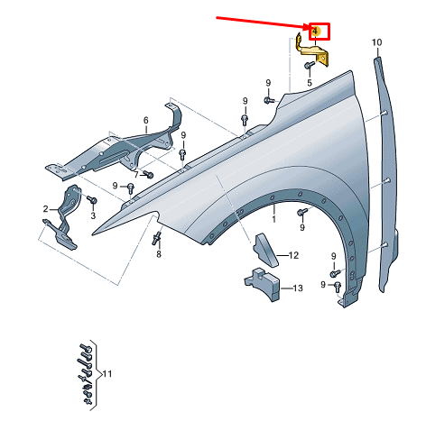 new audi q4 e-tron front left fender bracket 89a821471 original