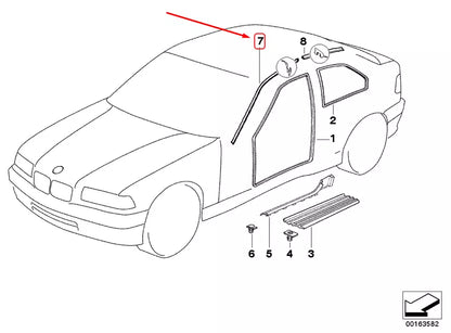 NEW BMW 3 COMPACT E36 LEFT ROOF FRAME GASKET 51718233801 8233801 ORIGINAL