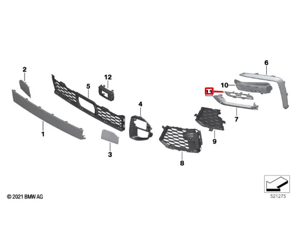 NEW BMW X6 G06 M FRONT BUMPER RIGHT GRILLE TRIM 51115A2BE24 ORIGINAL