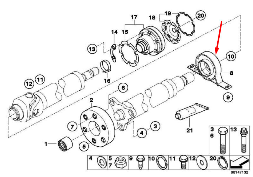 new bmw 5 e60 driveshaft center bearing 26127521855 3.0 petrol original