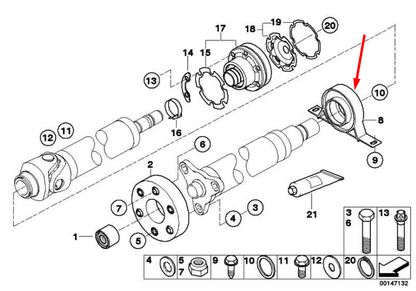 new bmw 5 e60 driveshaft center bearing 26127521855 3.0 petrol original