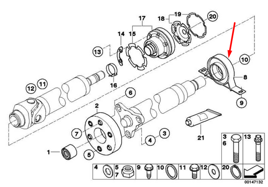 new bmw 5 e60 driveshaft center bearing 26127521855 3.0 petrol original