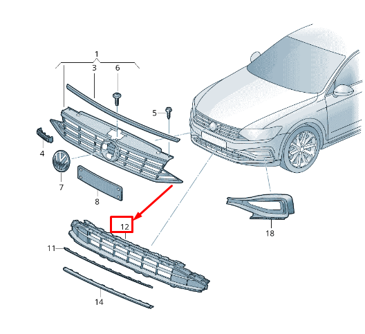 new vw passat b8 3g front lower vent grille 3g0853677af9b9 original