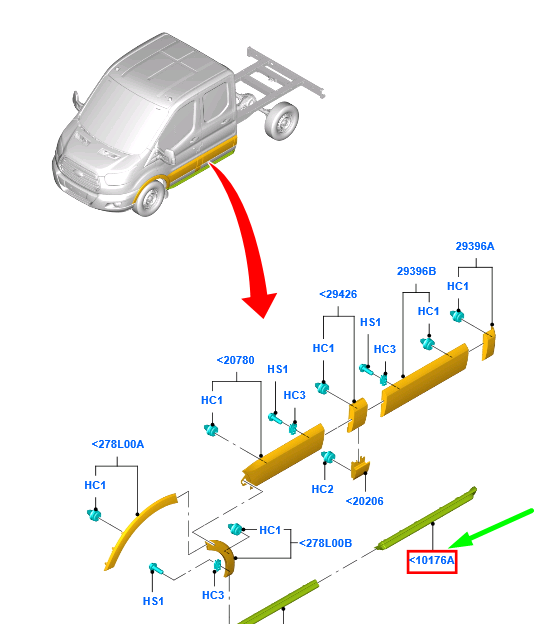 new ford transit mk4 rear left side skirt moulding single cab 2035940 original