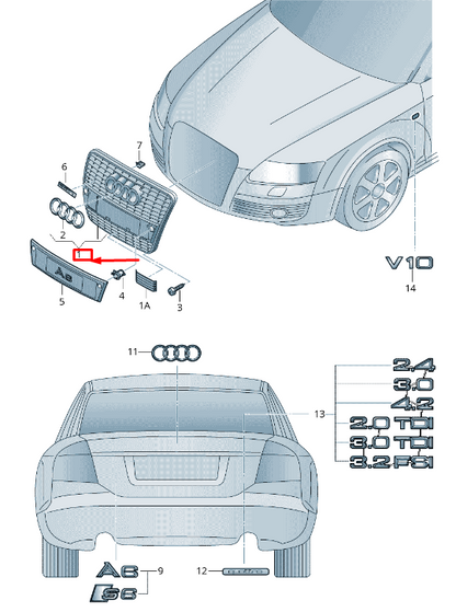 new audi a6 avant c6 radiator grille 4f0853651al y9b 4f0853651aly9b original