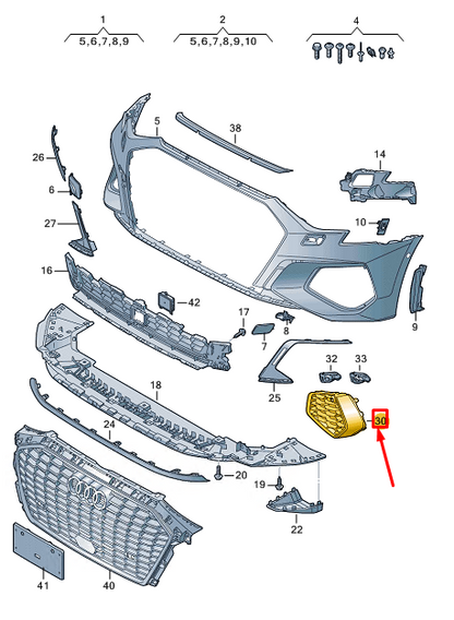 new audi a3 sportback 8y front right bumper grille 8y0807672ct94 original