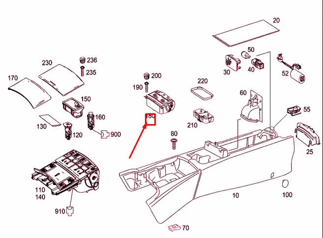 NEW MB S W221 CENTER CONSOLE COMPARTMENT STORAGE SPACE A2216802650 ORIGINAL