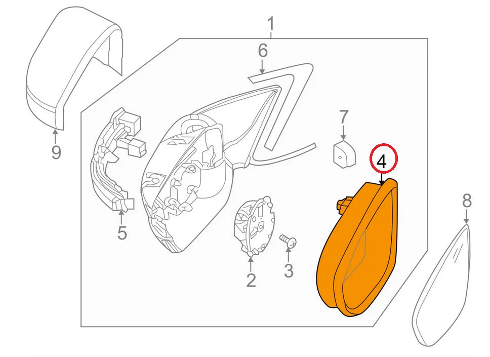 NEW VW JETTA A6 FRONT LEFT DOOR MIRROR INNER COVER CAP 5C6857601A ORIGINAL
