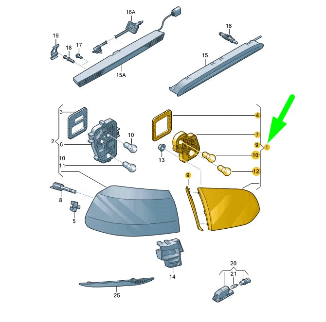 NEW VW GOLF MK6 REAR LEFT INNER TAILLIGHT WITH FOG LIGHT LHD 5K0945093AA