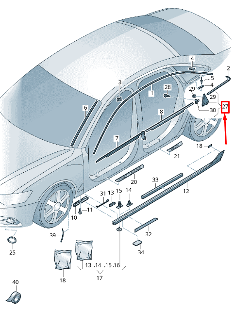 new audi a6 c7 rear left door window corner cover trim 4g5853273a5fq original