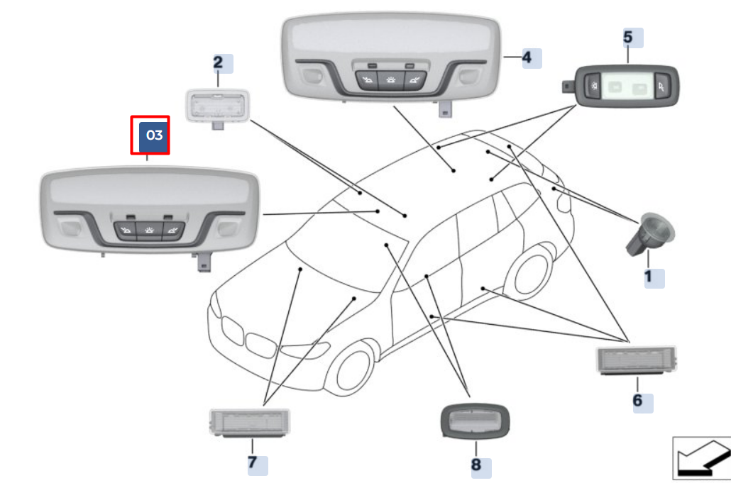 new bmw x4 g02 interior reading lighting 63319365480 original