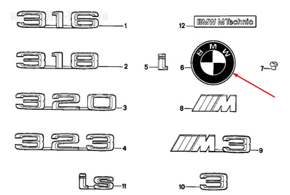 NEW BMW 3 E30 REAR TRUNK LID EMBLEM BADGE 51141872969 1872969