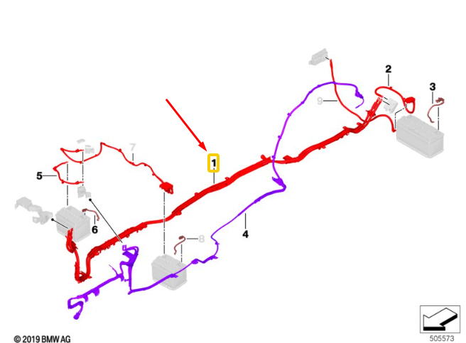 new bmw x5 g05 below-floor positive battery cable 61128720179 original