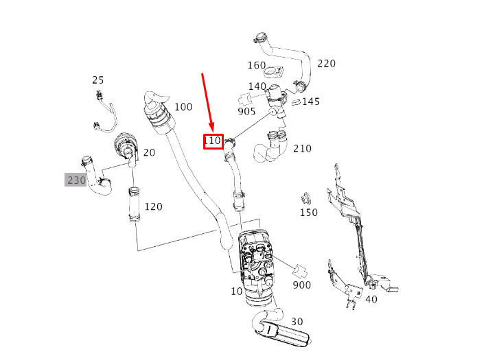 new mercedes-benz s w222 independent heating molded hose lhd a2225000075