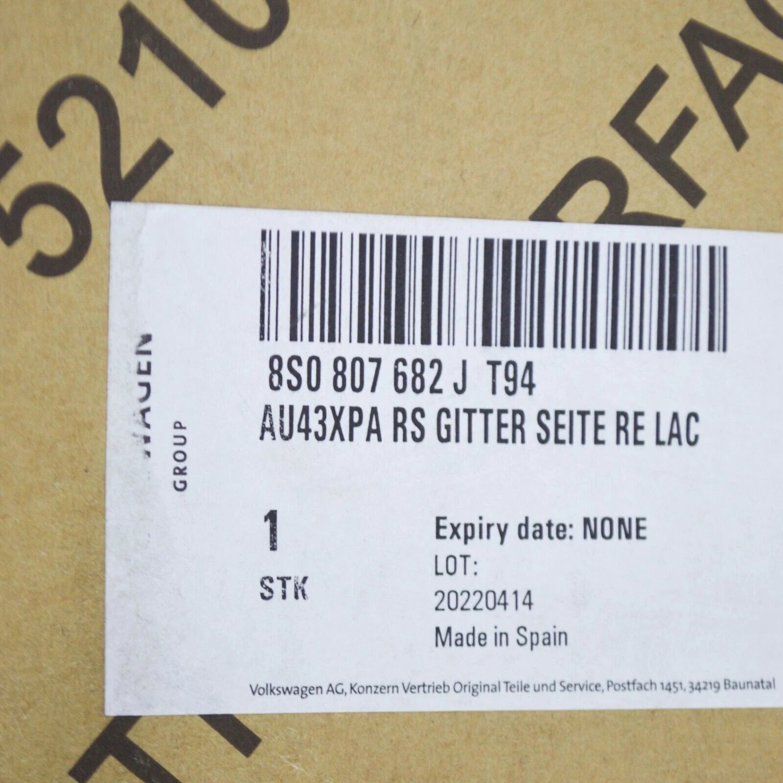 NEW AUDI TT ROADSTER FV FRONT RIGHT AIR GUIDE GRILLE 8S0807682JT94 ORIGINAL