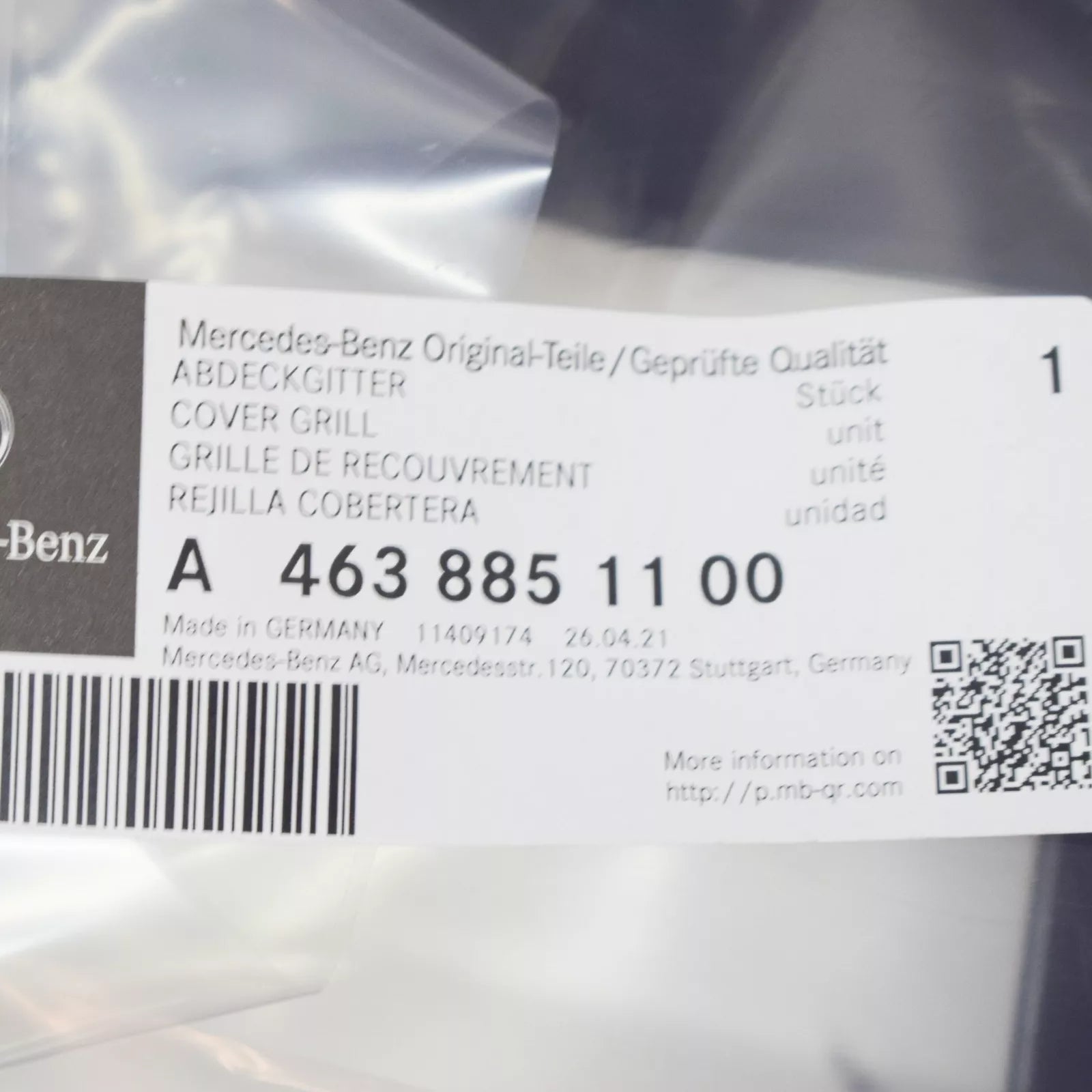 NEW MERCEDES-BENZ G W463 FRONT BUMPER CENTER LOWER GRILLE A4638851100