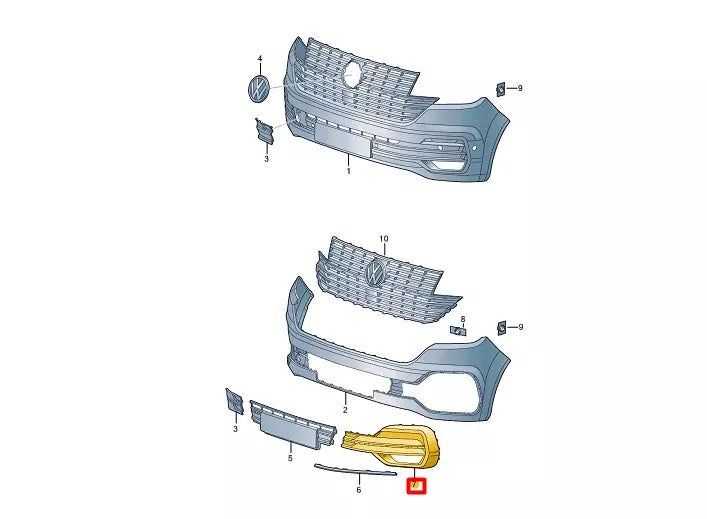 NEW VW TRANSPORTER T6 SGA FRONT RIGHT BUMPER GRILLE TRIM 7LA807490C9B9 ORIGINAL