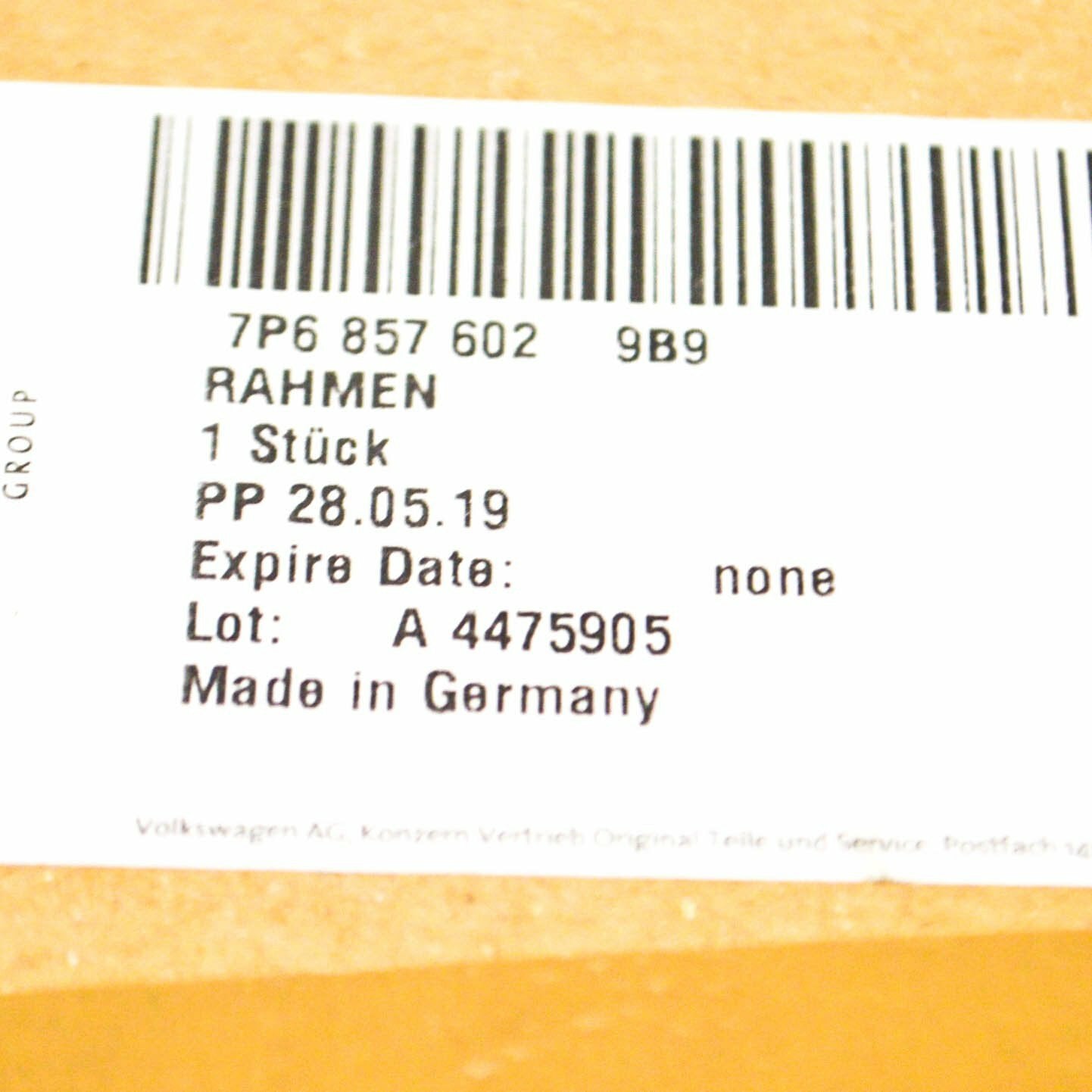 NEW VOLKSWAGEN TOUAREG 7L MIRROR FRAME RIGHT INNER 7P68576029B9 ORIGINAL