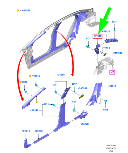 new ford focus mk3 c346 left c-pillar trim 2131889 f1eb-f31011-aa3am1 original