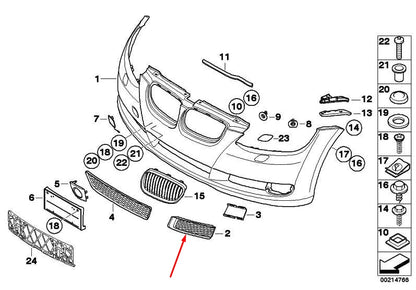 NEW BMW 3 E92 FRONT BUMPER RIGHT LOWER GRILLE 51117154722 7154722 2010 ORIGINAL
