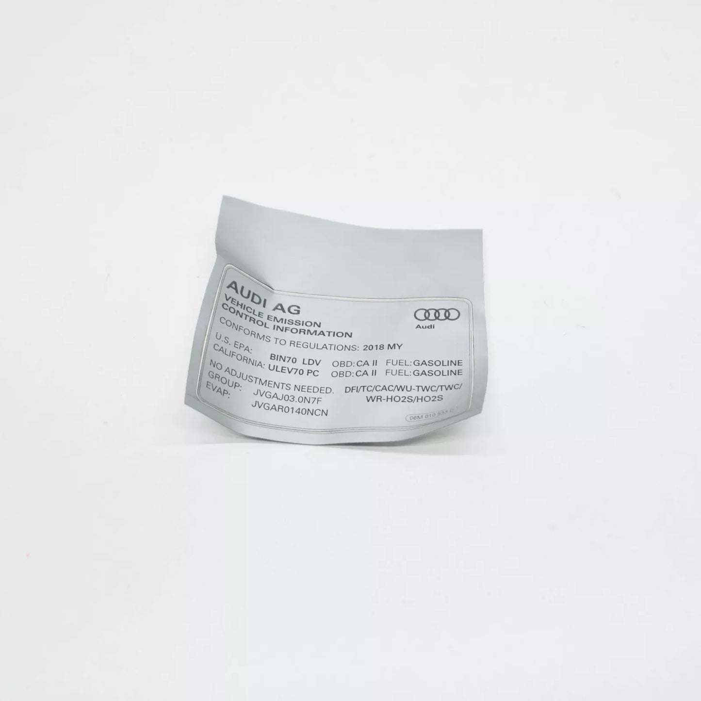 NEW AUDI Q5 FY EMISSION LABEL DATA PLATE 06M010533D ORIGINAL