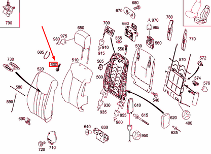 NEW MB ML W164 FRONT LEFT SEAT BACKREST ADJUSTER LEVER A25191801349051 ORIGINAL