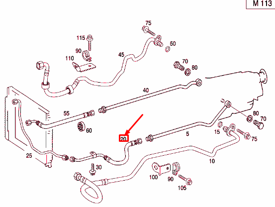 new mb cl c215 partition point to oil cooler left hose a0229975582 original