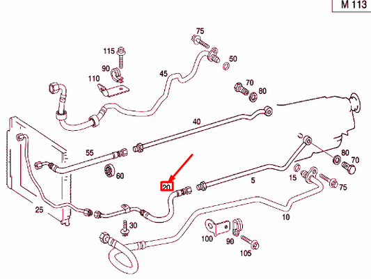 new mb cl c215 partition point to oil cooler left hose a0229975582 original