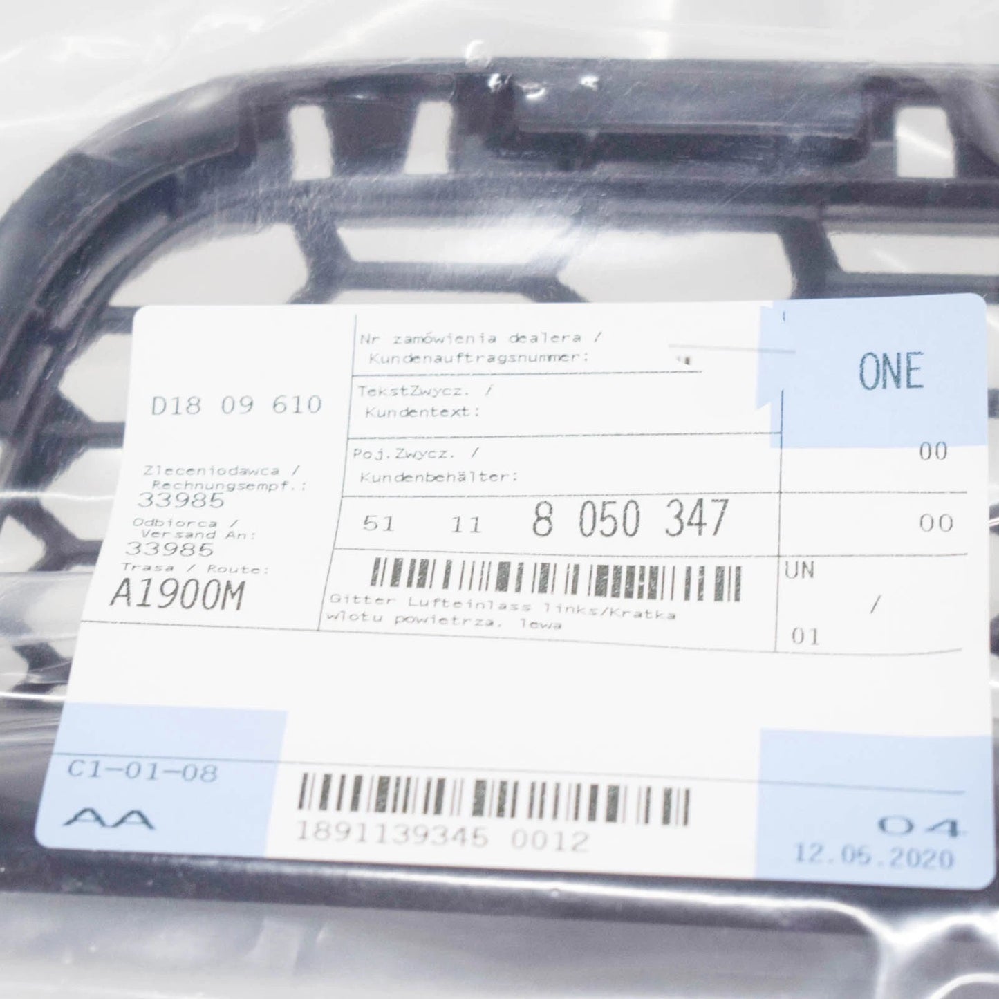 NEW BMW 6 F06 FRONT BUMPER LEFT SIDE GRILL 51118050347 2015 ORIGINAL