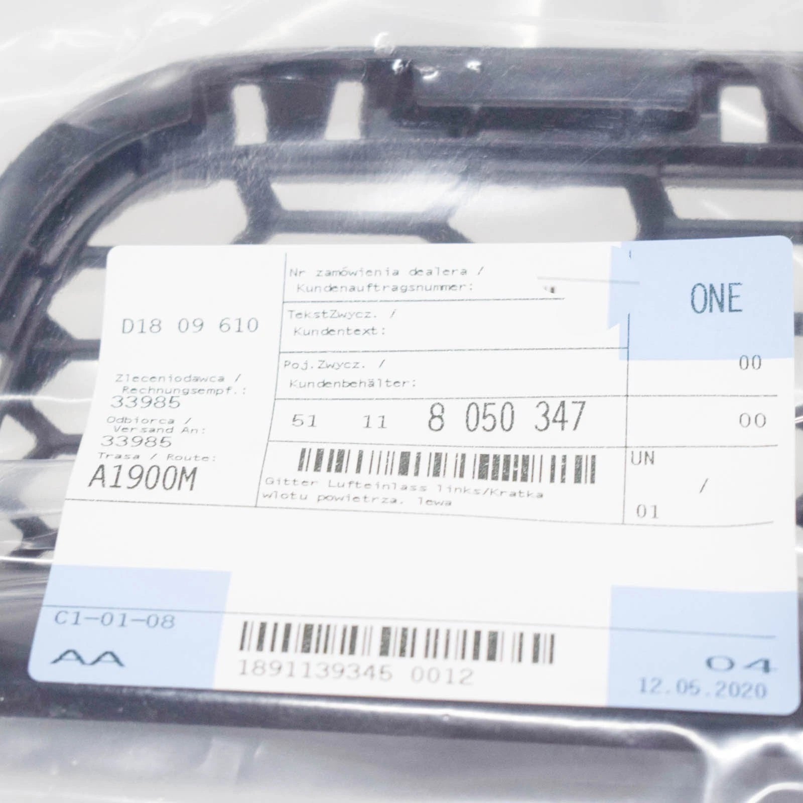 NEW BMW 6 F06 FRONT BUMPER LEFT SIDE GRILL 51118050347 2015 ORIGINAL