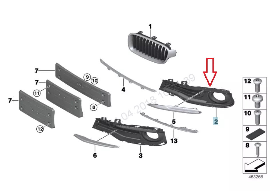 NEW BMW 3 F30 FRONT RIGHT FOG LIGHT GRILLE 51117396858 7396858 2016 ORIGINAL