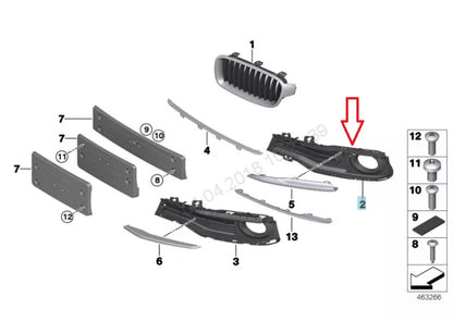 NEW BMW 3 F30 FRONT RIGHT FOG LIGHT GRILLE 51117396858 7396858 2016 ORIGINAL