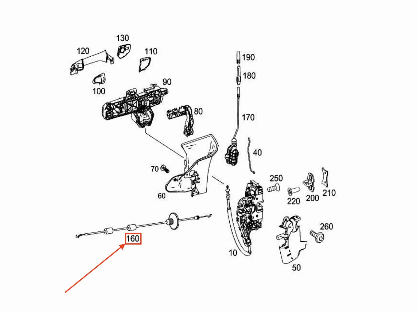 NEW MB E C207 FRONT DOOR BOWDEN CABLE A207760010464 ORIGINAL