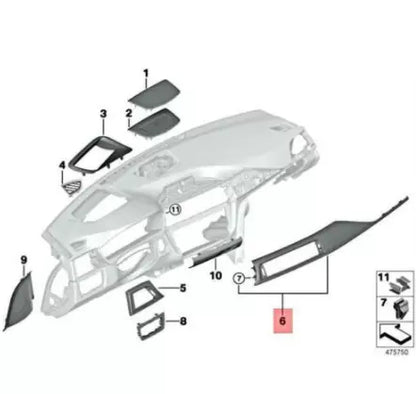 NEW BMW 3 F30 FRONT INSTRUMENT DASH PANEL RIGHT TRIM LHD 51458064259 ORIGINAL