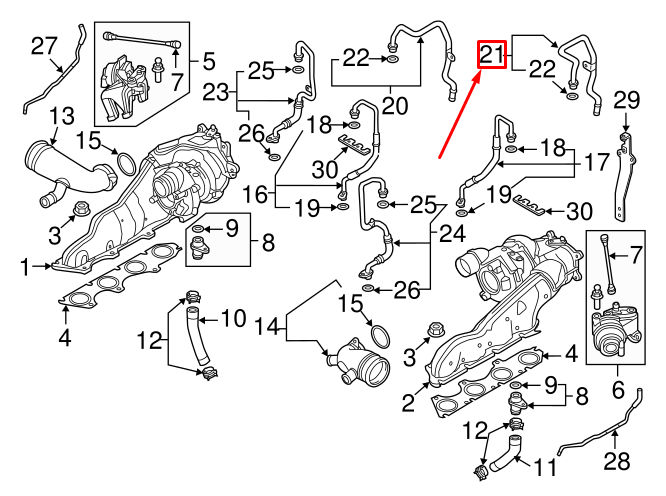NEW AUDI A6 AVANT C7 LEFT TURBO COOLANT RETURN HOSE 079145947G ORIGINAL