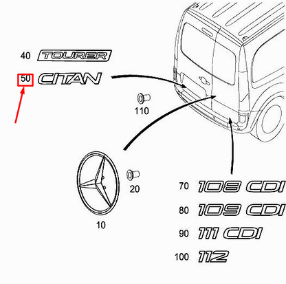 new mercedes-benz citan w415 left rear-end model plate a4158170200 original