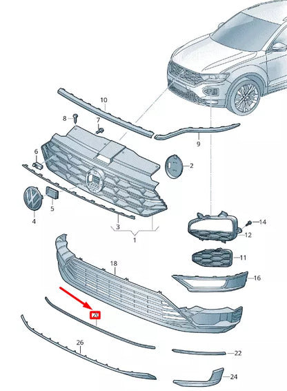 NEW VOLKSWAGEN T-ROC A11 FRONT CENTER LOWER GRILLE MOLDING 2GA853101AGRU