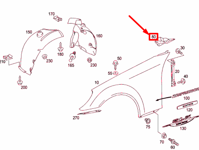 new mb slk r171 front right fender to a-pillar insulation a1718840292 original