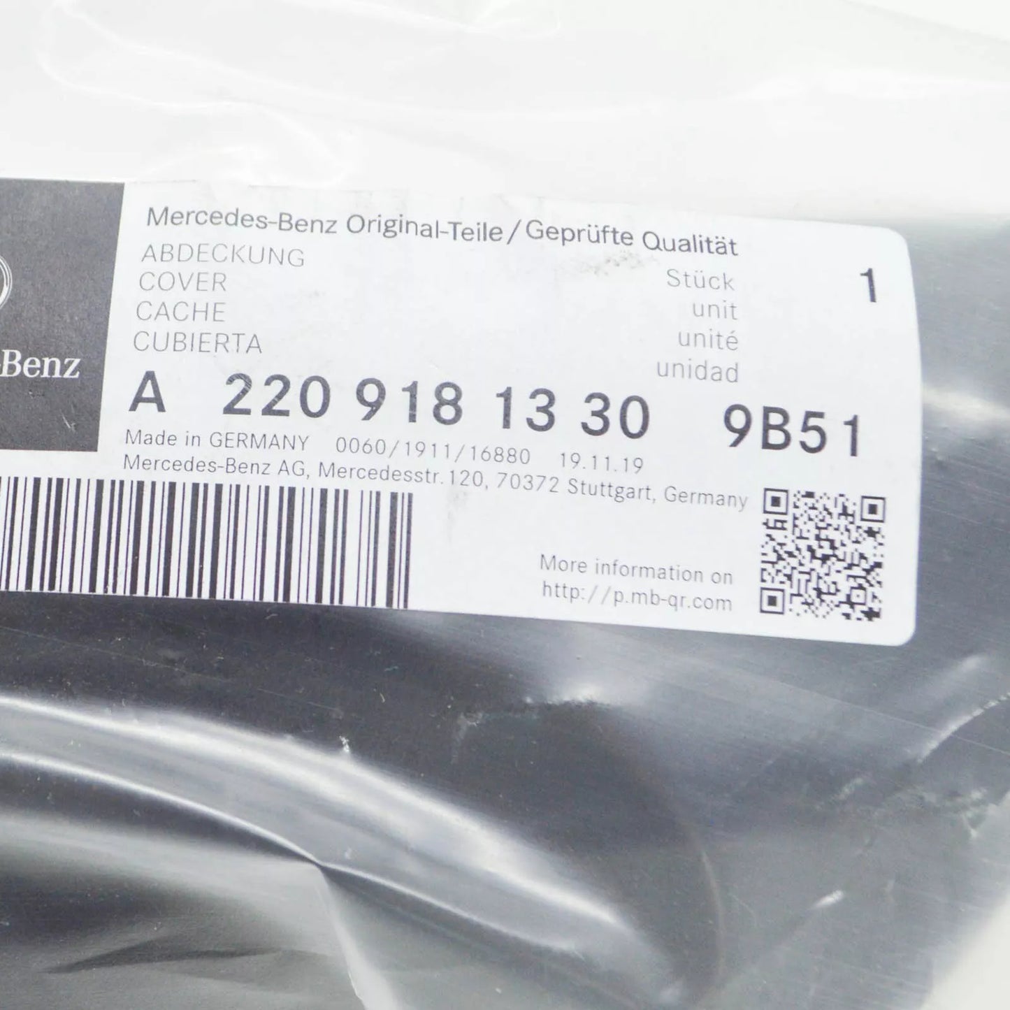 NEW MB S W220 FRONT SEAT LEFT OUTSIDE COVER A22091813309B51