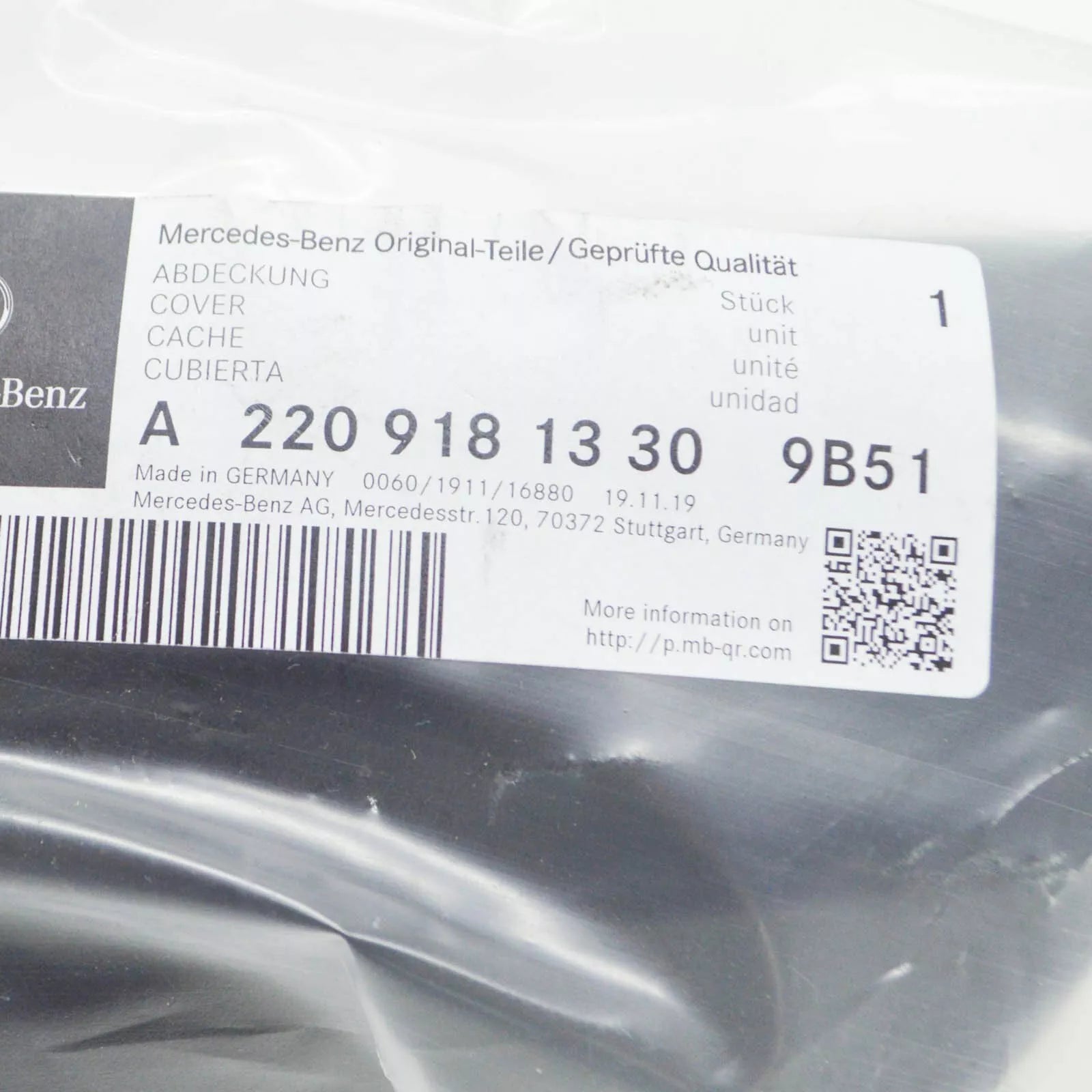 NEW MB S W220 FRONT SEAT LEFT OUTSIDE COVER A22091813309B51