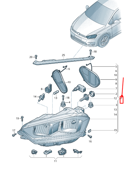 new vw golf sportsvan am front right headlight rhd 518941754b original