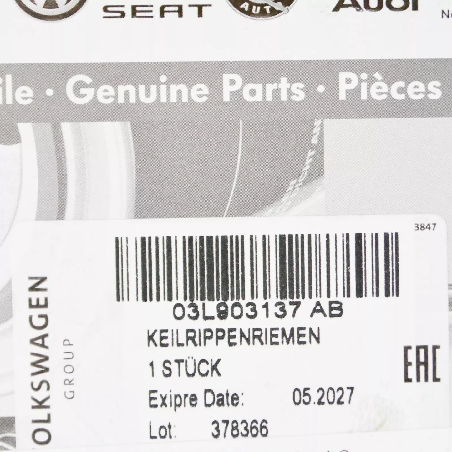 NEW VOLKSWAGEN CRAFTER MK1 2E POLY V-BELT 03L903137AB 2012