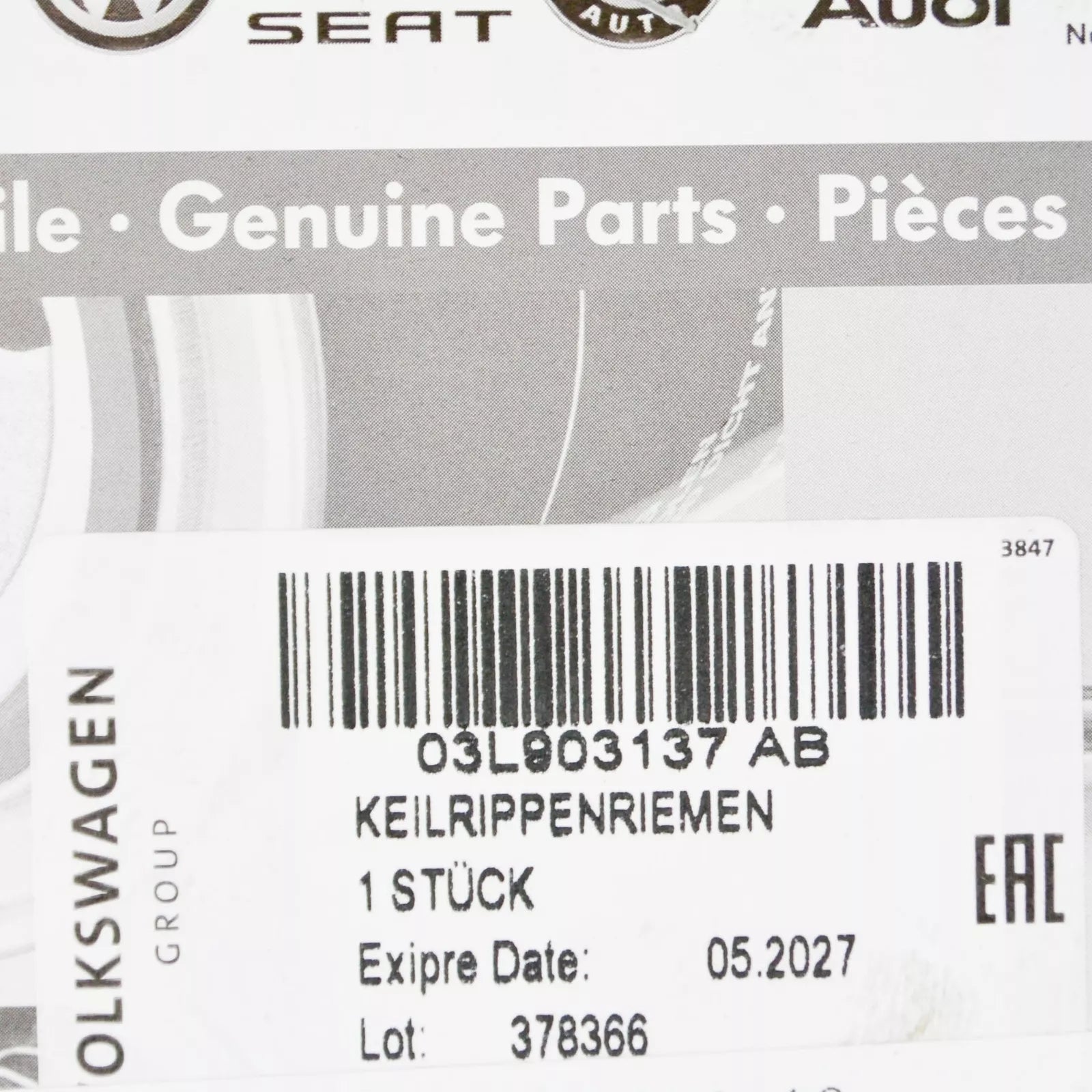 NEW VOLKSWAGEN CRAFTER MK1 2E POLY V-BELT 03L903137AB 2012