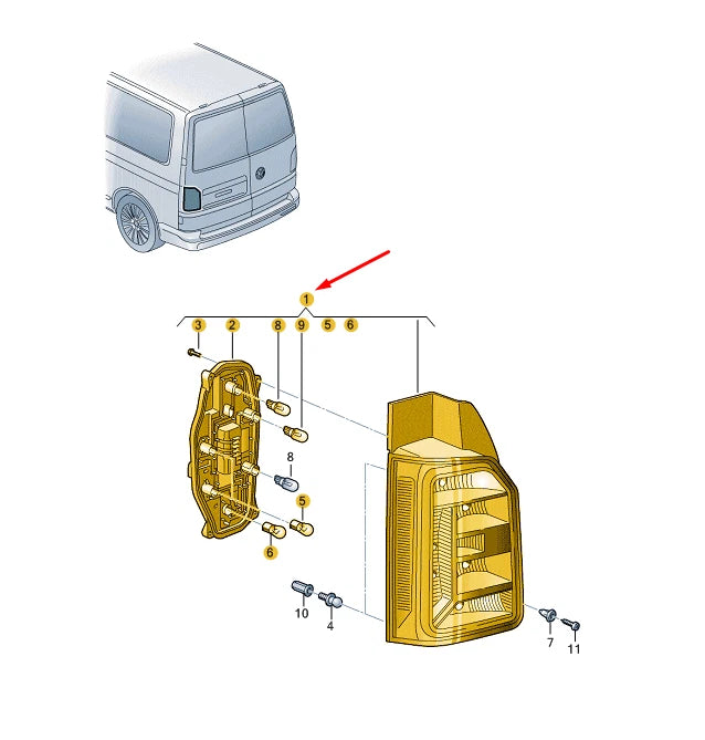 NEW VW TRANSPORTER T6 REAR RIGHT TAILLIGHT LAMP 7E0945096AC ORIGINAL
